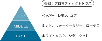 公女殿下の家庭教師 ステラ・ハワード 香りのピラミッド 香調:アクアティックシトラス トップノート:ペッパー、レモン、ユズ ミドルノート:ミント、ウォーターリリー、ロータス ラストノート:ホワイトムスク、シダーウッド