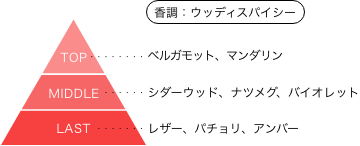 多聞くん今どっち！？ 福原多聞 香りのピラミッド 香調：ウッディスパイシー トップノート：ベルガモット、マンダリン ミドルノート：シダーウッド、ナツメグ、バイオレット ラストノート：レザー、パチョリ、アンバー